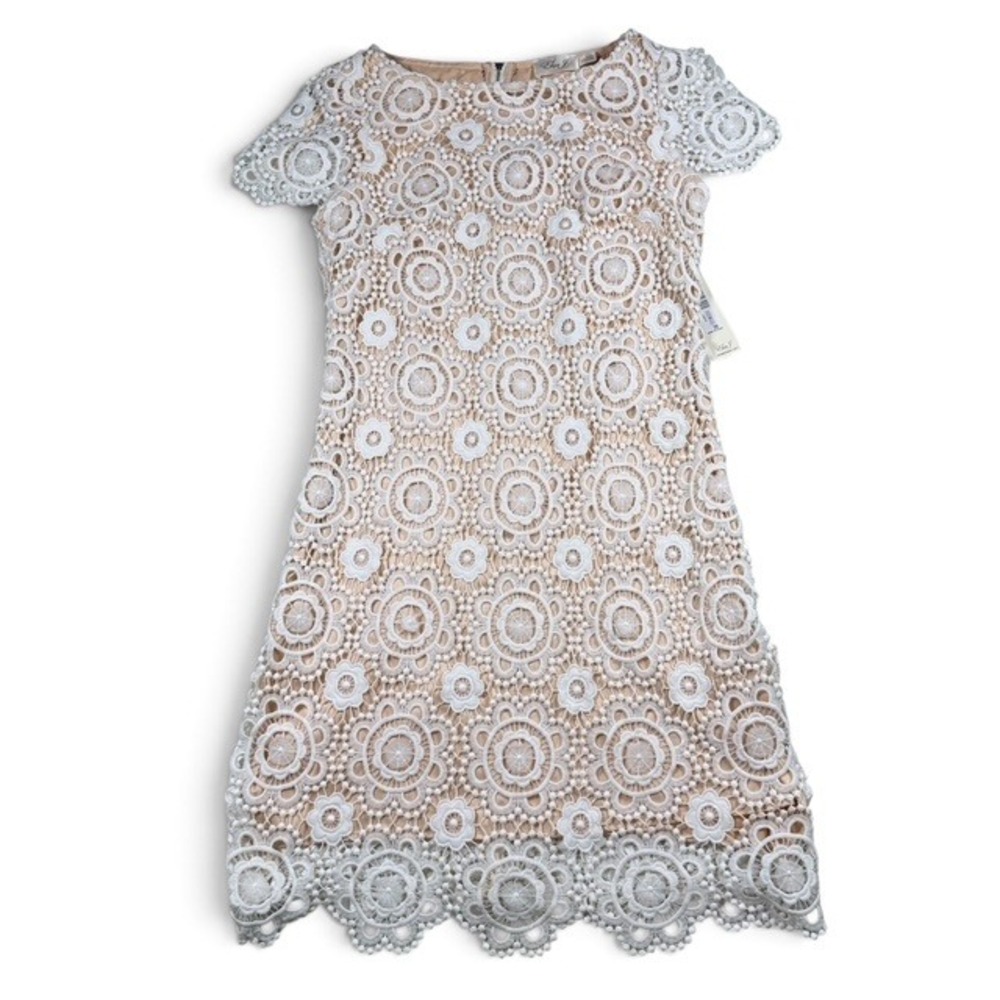 Eliza J Women White Floral Guipure Lace Shift Dress Ivy Nude EJ3M1185 Size 6 NEW